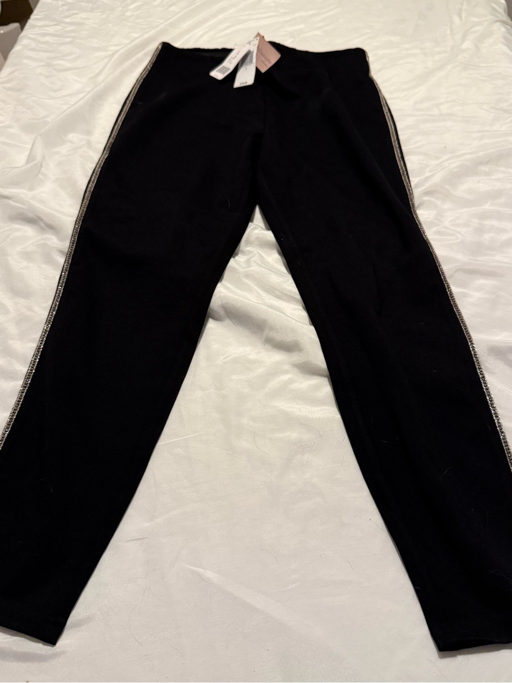 Philosophy Black Knit Pants with rhinestone sides Size L NWT